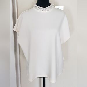 Elegant Winter White Women's Top With Embellished Collar